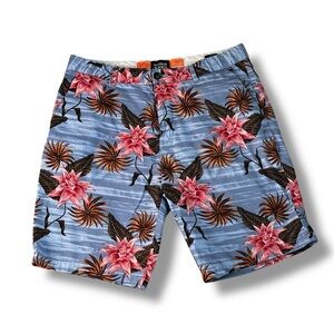 Scotch & Soda Mens Fave Bermuda Shorts Size 34 Tropical Floral Print Blue Pink